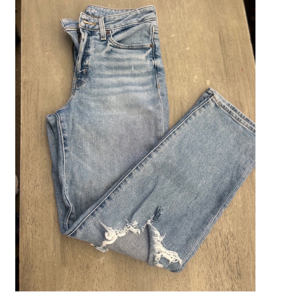 Old‎ Navy OG Loose High Rise Distressed Straight Leg Jeans Light Wash Size 4 4R